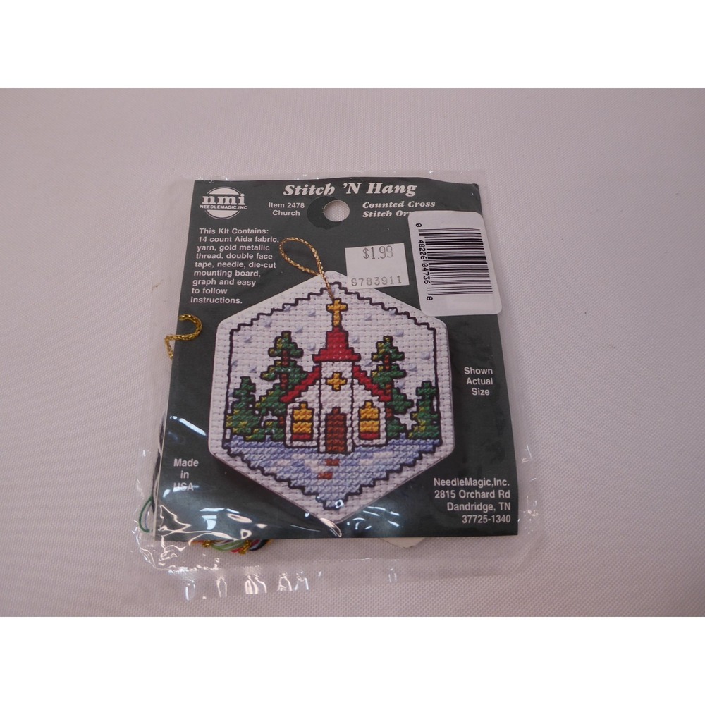 NWT NMI Stitch 'N Hang Cross Stitch Church Christmas Ornament Craft